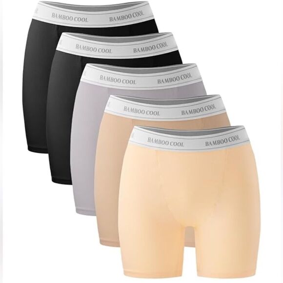 BAMBOO COOL Boxer Briefs Boy Shorts Underwear Soft Stretch Panties Women, 5-Pack - Picture 1 of 15